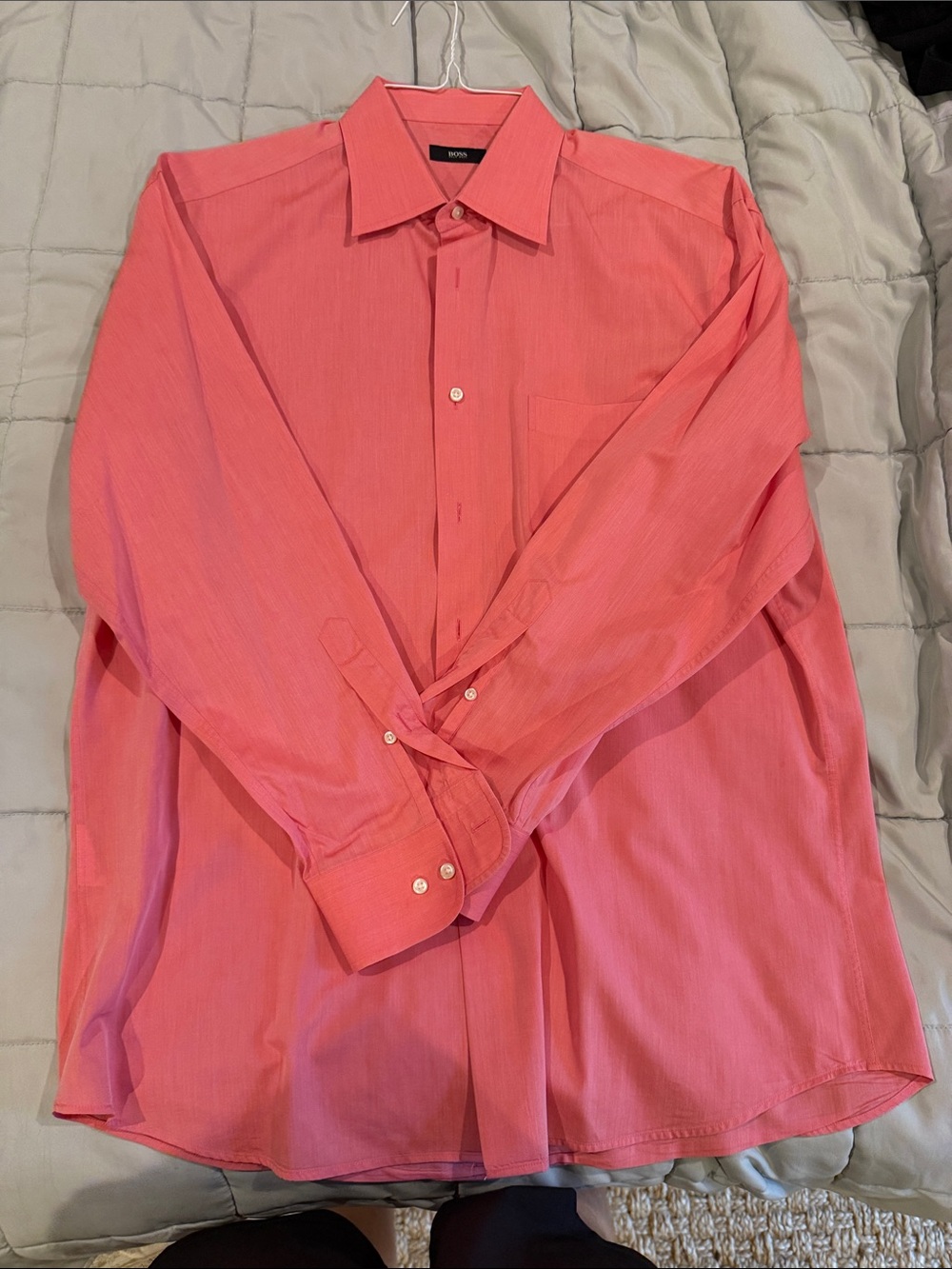 Hugo Boss Coral Pink Long-Sleeve Dress Shirt